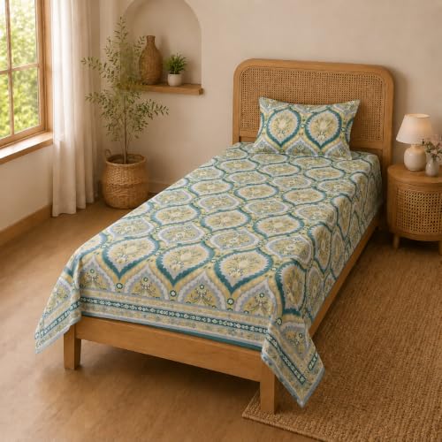 Image of BSB HOME 240 TC Premium Single Bed Bedsheet, Soft Floral Printed Bed Sheet, Elegant Cotton-Look Bedding with Stylish Floral Pattern Bedsheet for Bedroom, 60 x 90 Inches (152 x 229 cm) - Sage Green