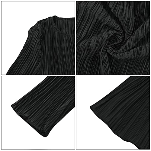 Aibearty Women's Pleated Long Sleeve Bodycon Maxi Dress Solid Color Crew Neck Plain Casual Party Club Long Dresses #TOP6