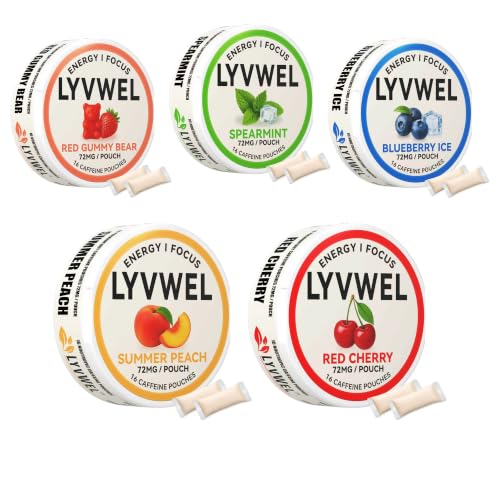 Image of LyvWel 72mg Caffeine Pouches, Variety Pack, 5-Pack, 80 Count