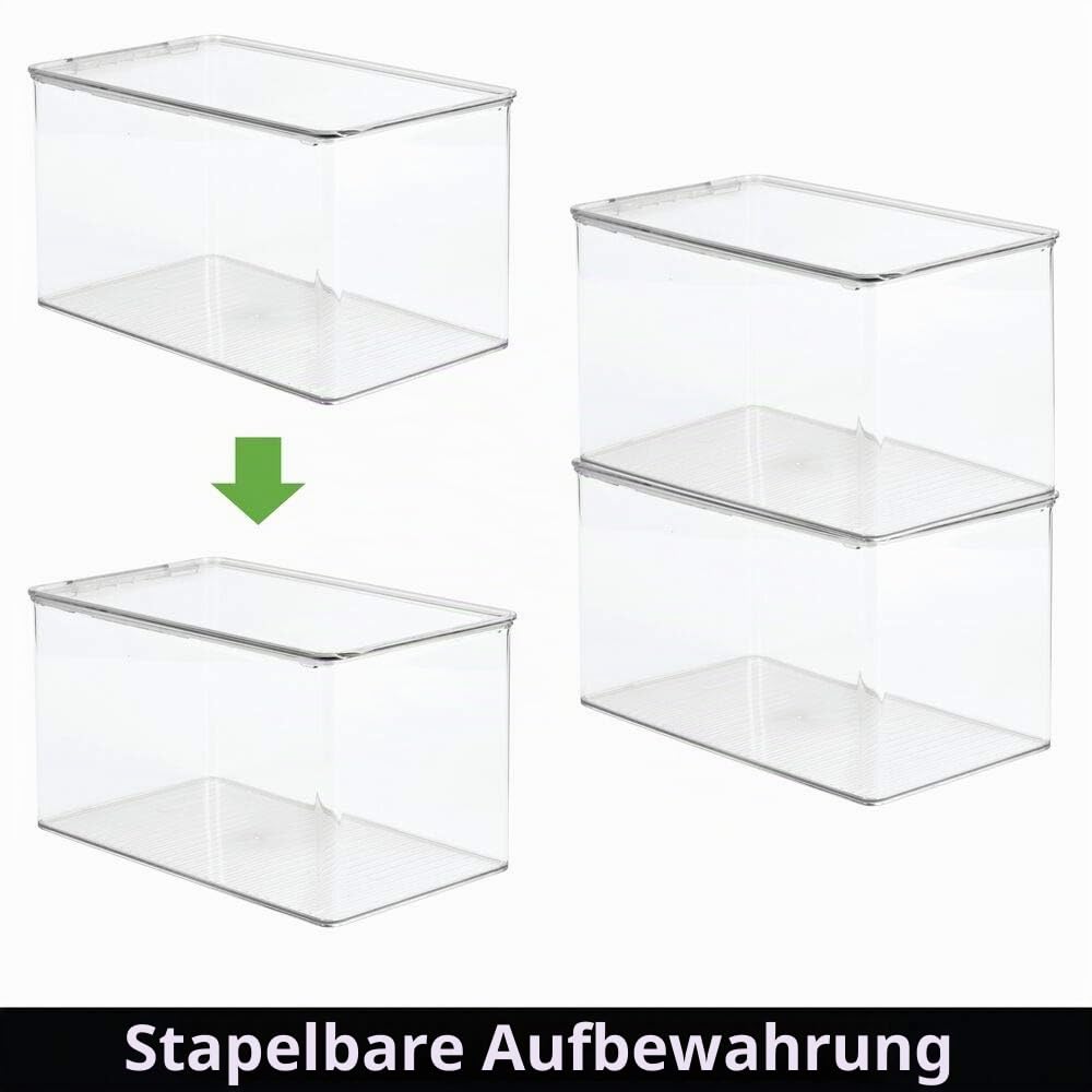 mDesign 4er-Set Aufbewahrungsbox für Bastel- und Nähzubehör – Bastel Organizer aus Kunststoff mit Klappdeckel – stapelbare Ablage für Wolle, Perlen, Stoffbänder usw. – durchsichtig