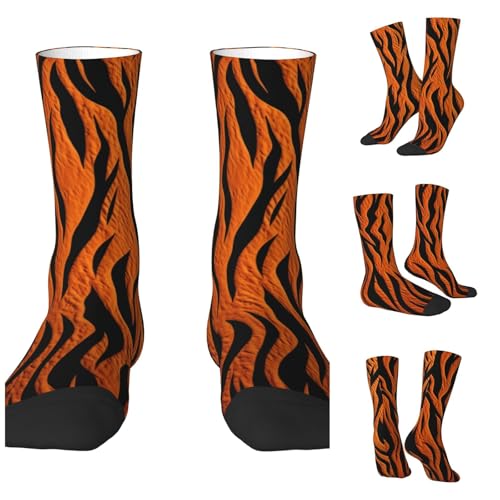 LZQPOEAS Tiger Stripes Orange Athletic Socks Unisex Cushioned Crew Socks Hiking Running Calf Sock Soft Above Ankle Sock