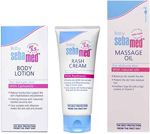 Image of Sebamed Baby Massage Oil 150ml & Baby Body Lotion 100 ml|Ph 5.5|Camomile & Allantoin| Dermatalogically tested| Sensitive skin & Baby Rash Cream 100ml |Ph 5.5|Panthenol & Allantoin