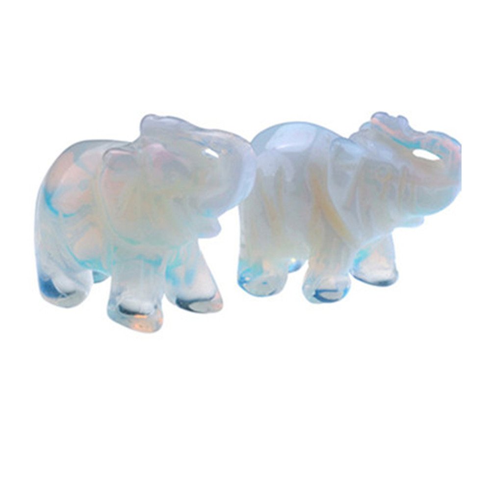 AITELEI 2pcs 1.5" Natural Opal Carved Gemstones Elephant Figurine Healing Reiki Crystal Guardian Elephant Pocket Stone Statue Gemstone Crafts for Home Decoration