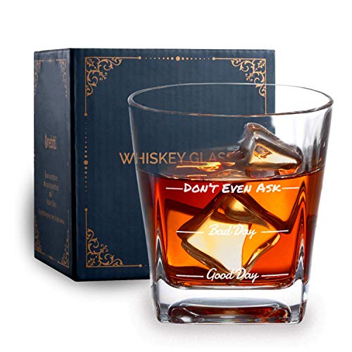 Whiskey Glass, Good day bad day Glass, Old Fashioned Glass, Hand etched rocks