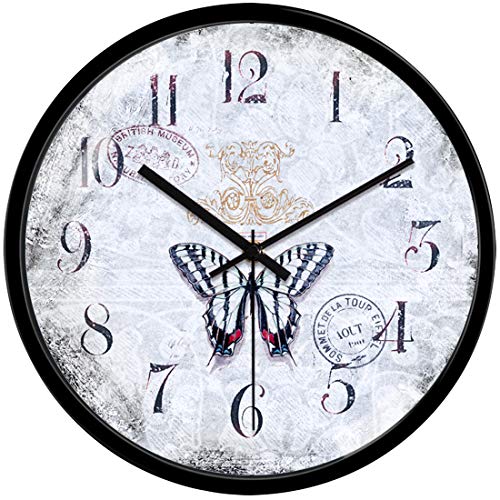 VIKMARI 12 Inch Silent Non-Ticking Butterfly Design Wall Clock Round Glass Wall Clocks Battery Operated Indoor Vintage Clocks for Kitchen,Living Room,Bedroom,Dining Room,Office and School