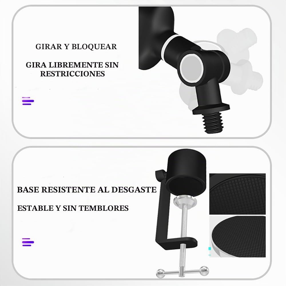NEWFUN Brazo Microfono, Con Soporte Estable, Brazo Giratorio de 360 Grados, Ajuste de Altura Opcional y Adaptador de 3/8 a 5/8, para Equipos de Estudio