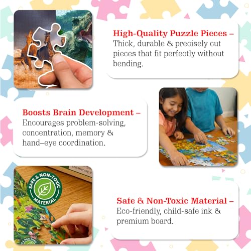 Image of Castle Jigsaw Puzzles, Dinosaurs + Horses, 500 Pcs, Ages 5+ | Realistic Illustration, Brain Booster, Fun and Creative Game, For Kids and Children