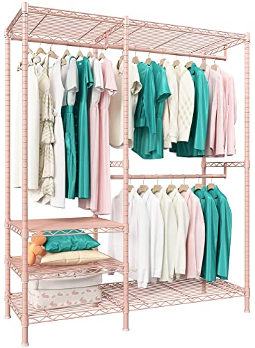 Raybee Heavy Duty Clothes Rack For Hanging Clothes, Metal Clothing Racks For Hanging Clothes, Portable Clothes Rack, 705Lbs Clothes Hanging Racks, Garment Rack With Shelf, Pink, 45.3"W X 16.7"D X 77"H #TOP9