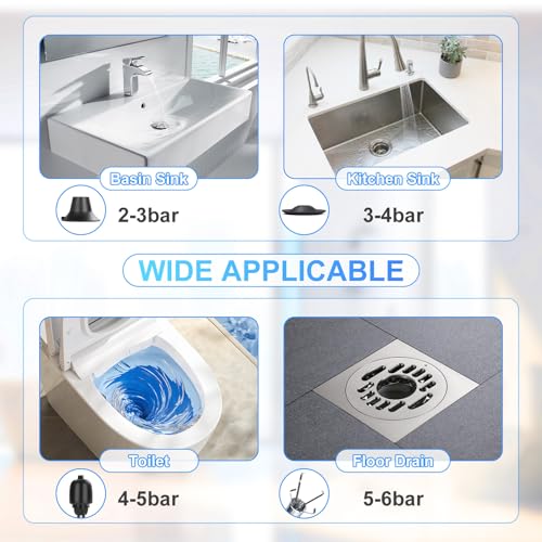 Image of Toilet Plunger Drain Clog Remover Set,High Pressure Drain Unclogger - Air Plunger with Real -Time Barometer,for Toilets, Bathroom Floor, Kitchen Clogged, Drain Sinks and Plumbing Clogs