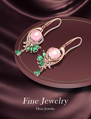 Hxzz Fine Jewelry Women Gifts Sterling Silver And Rose Gold Plated Natural Gemstone Rose Quartz Drop Dangle Hook Earrings Phoenix Design Style #TOP4