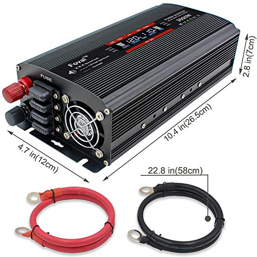 Cantonape 1500W/3000W(Surge) Car Power Inverter 12V to 110V AC with LCD Display Dual AC Outlets and Dual 3.1A USB Car Adapter, Replaceable Fuses for Car Home Truck (1500W-Black-NEW)