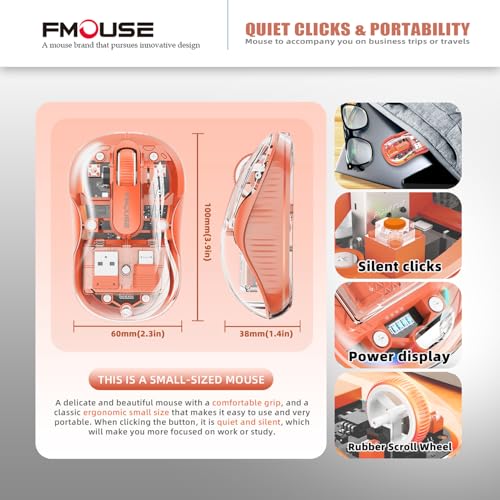 FMOUSE Transparent Wireless Mouse, Tri-Mode Bluetooth 5.1 & 2.4GHz, USB-A & USB-C Receiver, Silent Rechargeable RGB, 3 Devices for MacBook Laptop iPad PC, Creative Energetic — Orange - Image 6