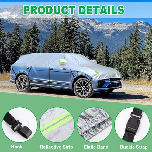 Image of SUV Half Car Cover Silver Car Windshield Sunroof Sunshade Snow Cover Universal Fits Length 185 inch-200 inch