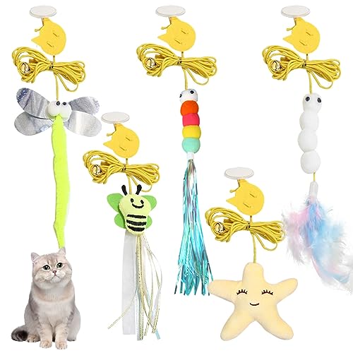 Ainvhh 5 PCS Interactive Cat Feather Toys, Hanging Door Cat Toy Retractable Cat Teaser Toys Indoor Feather Kitten Fun Mental Physical Exercise Kitten Toys