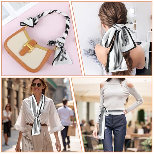 Neck Scarf For Women, Black and White Scarf, Purse Scarf For Handbags, Breathable Silk Satin Hair Scarf, Lightweight Neckerchief Headscarf Wrap For Handbags Accessories2