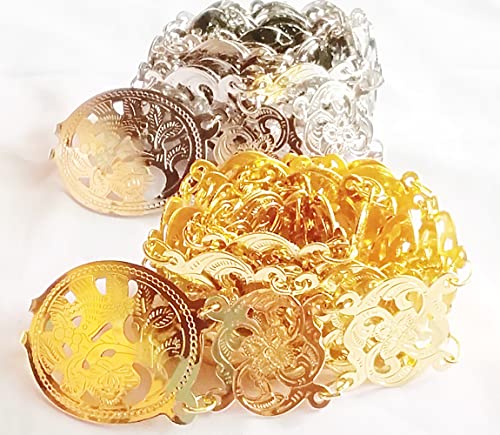 Thai Wedding 2 Belts Set Gold and Silver Plate Costume Women Thailand Tradition Vintage Dress Fashion Length 41-42 Inches 2 Pieces in 1 Lot3