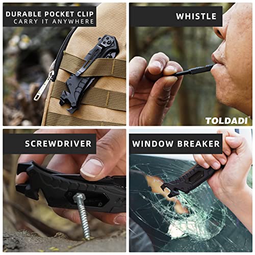 Toldadi Spring Assisted Pocket Knife With Clip For Men, 8 In Tactical Folding Knife With Liner Lock, 7-In-1 Multitool Edc Knife Gifts For Men Father Husband #TOP4