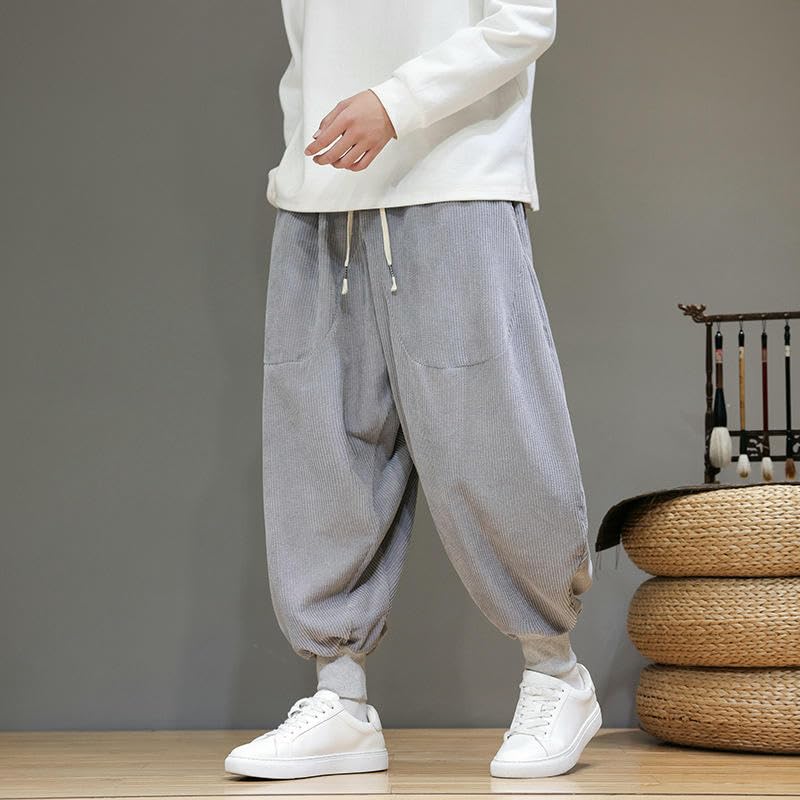 Men's Autumn Chinese Style Loose Harem Tapered Corduroy Jogger Casual Long Pants3