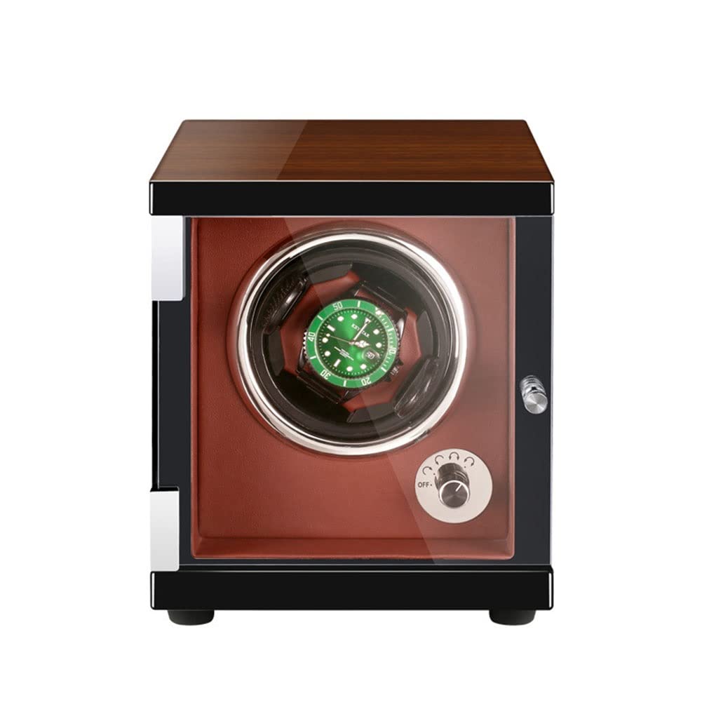 CGCSYZ Automatic Watch Winder Box Single Self Winding Watches Shaker Spinner Wooden Watch Turner Rotator Display Case With Quiet Motor Men Women Mechanical Wrist Watches PU Leather LED Light (Brown)