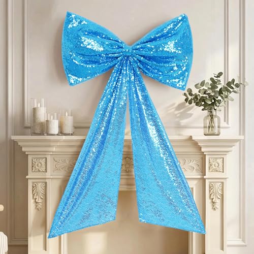 PartyDelight Giant Sequin Bow Decor Turquoise 24x36 Inch