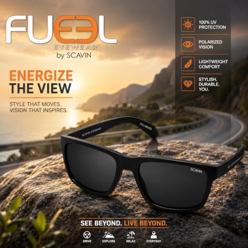 Image of Fueel Polarized Square Sunglasses for Men & Women | UV Protected Retro Half Frame Sunglasses | Lightweight Stylish Black Frame