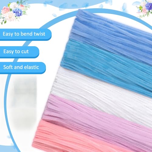 Image of Peryiter 500 Pcs Pipe Cleaners for DIY Flower Bouquets, Chenille Stems for Graduation Bouquet Crafts, Fuzzy Sticks for Handmade Flowers, DIY Gift, Art Projects(Blue & Pink Flower,12 Inch)