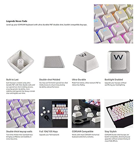 LUO Suitable for Corsair PBT keycap Original keycaps, Suitable for K70 K65 K95 K68 K70MK.2 Strafe Backlit PBT keycaps (only 104 Keys, White PBT keycaps)