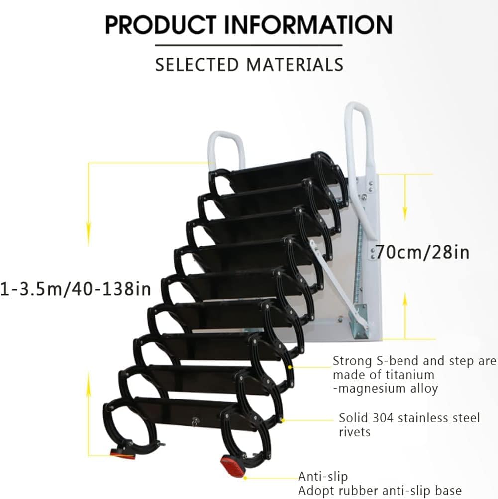 Scale per soffitta fissate al Muro Abbassare la Scala per soffitta Ti-MG Carico in Lega 1100 libbre Scala di Estensione Gradini Antiscivolo Scala Pieghevole