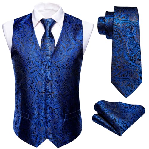 Men’s Textured Silk Vest and Tie Set with Pocket Square & Cufflinks Formal Waistcoat for Wedding or Business Suit