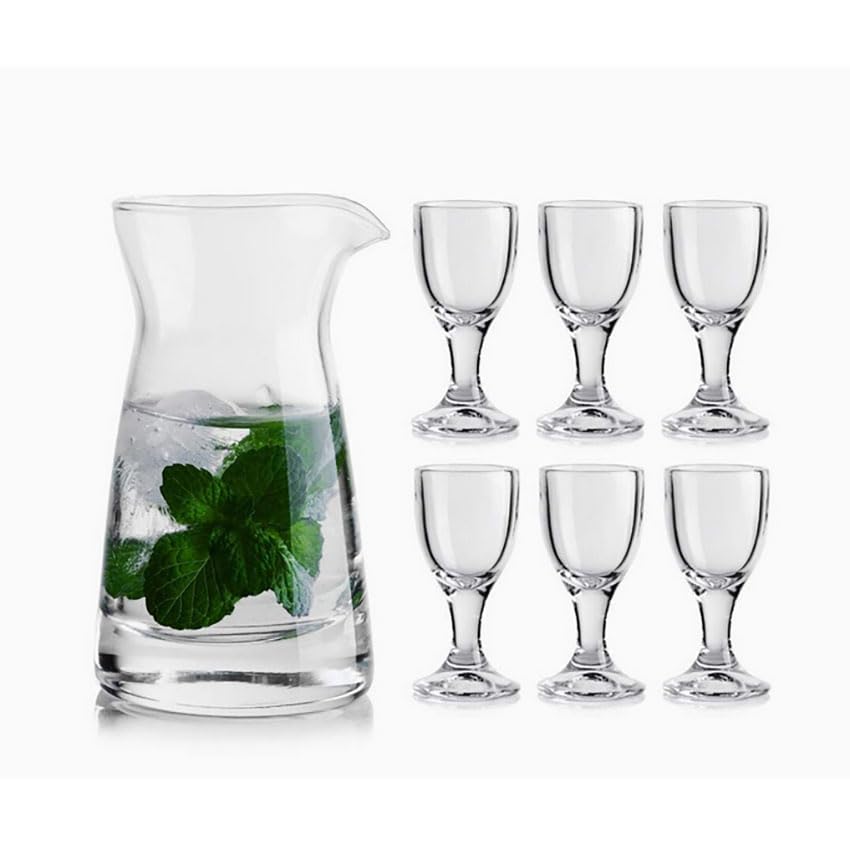 MEMEOKON6+1 set of Cups with Decanter Unique Mini Wine Shot Glasses Sake Spirits Cup Clear Alcohol Mini liquor Shot Glass luxur Drinking