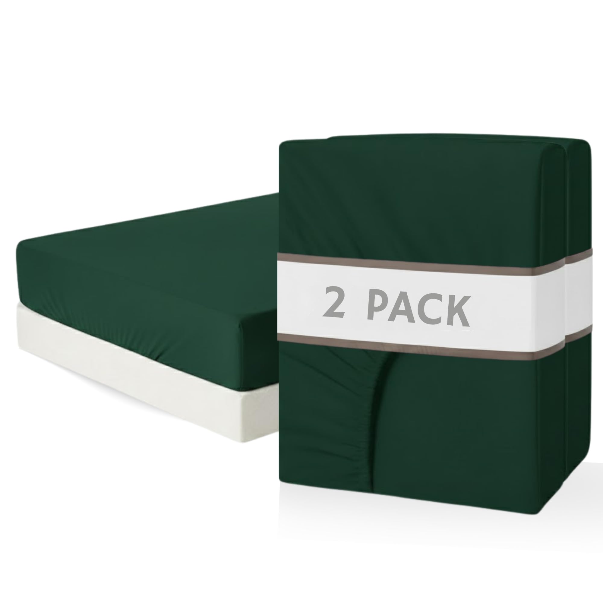 AHS Bedding 2 Pcs Single Fitted sheet, Emerald Green Easy Care Brushed Microfibre Bottom Sheet, 11.81″(30cm) Deep Elastic Corners, Soft Breathable & Washable Bedsheet — image 1