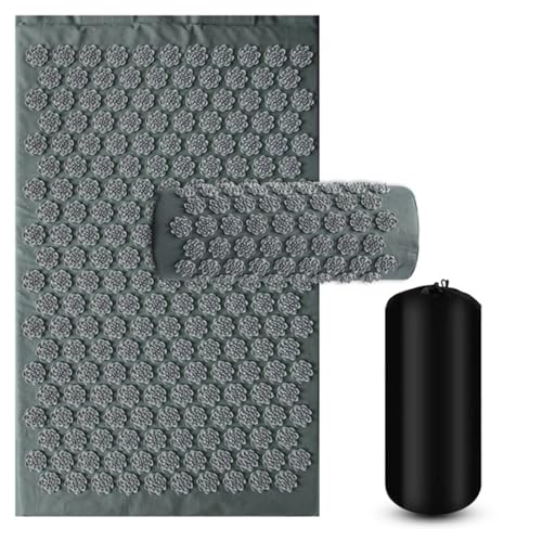 Esterilla de acupresión para aliviar el dolor de espalda con cojín de masajes gris de fitness