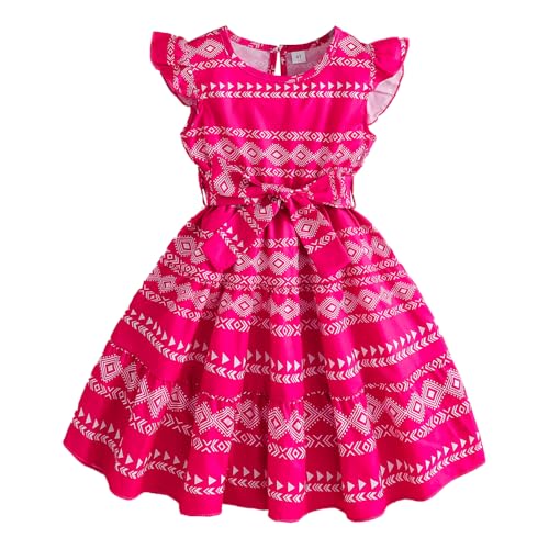 Toddler Girl Dresses - Casual Geometric Pattern Belted Dress - Toddler Girl Shirts Dress Sleeved Size（3-7T）