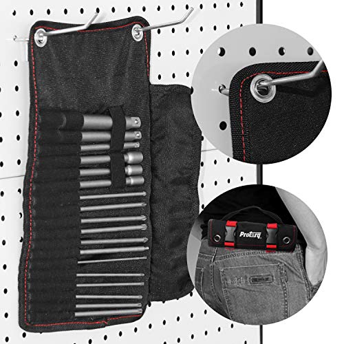 Protorq 18pcs Automotive Fastener Drive Bit Set with tool storage roll, S2 steel, 12pc 6in drive bits, 3pc 6 in nut setters, 3pc 6 in socket adapters, for Automotive, Construction, Workshop use