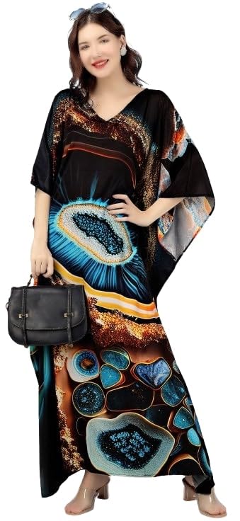 silksutra Women's Ethnic Wear Elegant Multicolor Silk Maxi Dress – Silk Sutra Women's V-Neck, 3/4 Sleeves Nightgown (STC-SILK-KAFTAN-159)-picture-34