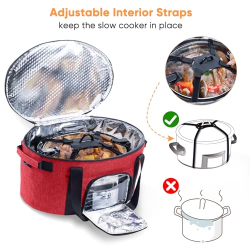 Double-Layer Slow Cooker Carrying Bag for 6-8 Quart CrockPot and Hamlton Beach Slow Cooker, Travel Bag with Lid Fastener for Crock-pot, Portable Carrier Case Slow Cooker Bag with See-thought Window - Image 2