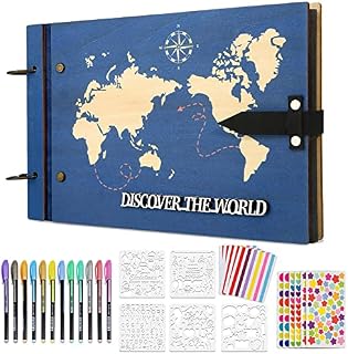ZEEYUAN Photo Album Scrapbook, 11.4 x7.4 Inches Wooden DIY Album Book with 80 Pages Present for Valentines Mothers Anniversary Day Birthday