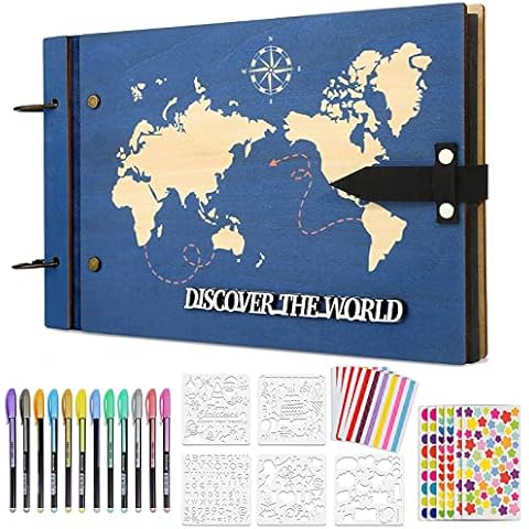 ZEEYUAN Wooden Adventure Book Photo Album 6x4 Scrapbook Travel Scrapbook Album 60 Pages DIY Photo Book Scrapbooking Kits Cover