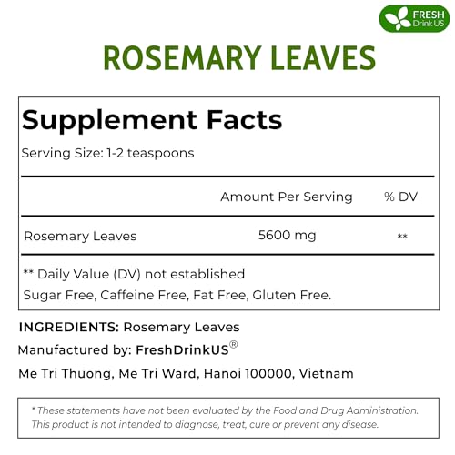 Image of FRESHDRINKUS Premium 6oz Rosemary Leaves, 100% Natural & Pure from Dried No Additives, Caffeine, Vegan. Herb, Perfect for Seasoning, Spice Blends Grilling Cooking