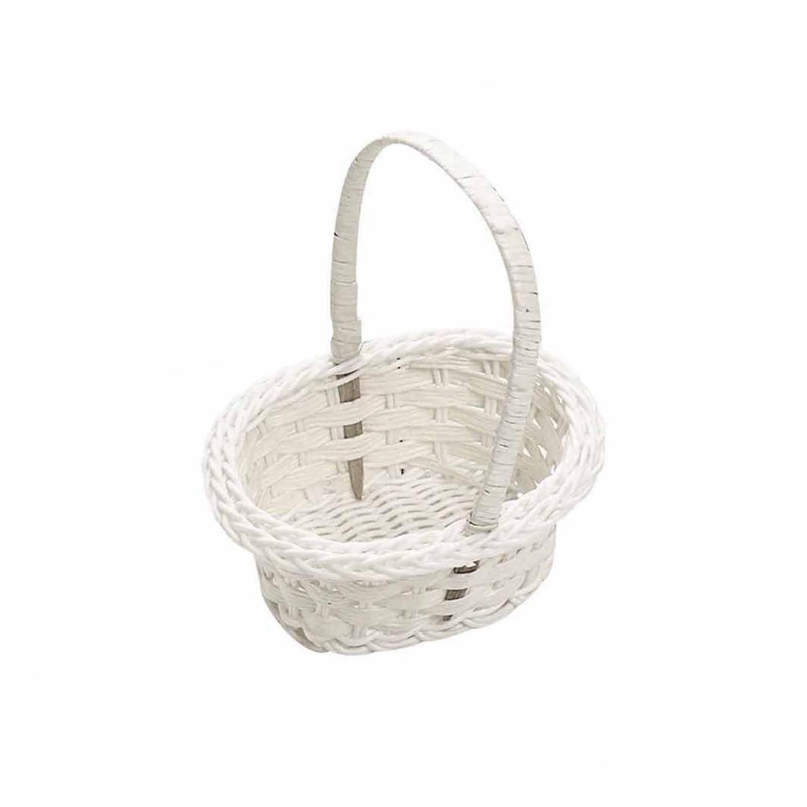 Hamper Basket Small White Basket Flower Girl Baskets Romantic Wedding Party Basket Candy Packing Storage Basket Box Cosmetics Organizer(Oval 12cm x 10cm)