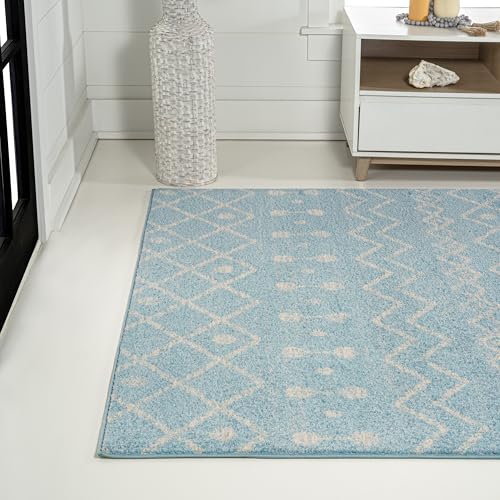 Image of JONATHAN Y Aksil Moroccan Beni Souk Turquoise /Cream Indoor Area Rug, 8x10, Bohemian, Scandinavian, Easy-Cleaning for Living Room, Bedroom, Kitchen, Pet Friendly, Non-Shedding (MOH208D-8)