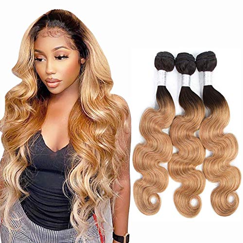 Ombre 1b/27 Two Tone Blonde Hair 3 Bundles Body Brazilian Hair Body Weave Unprocessed Virgin Human Hair 300g for Women 16 18 20 inches