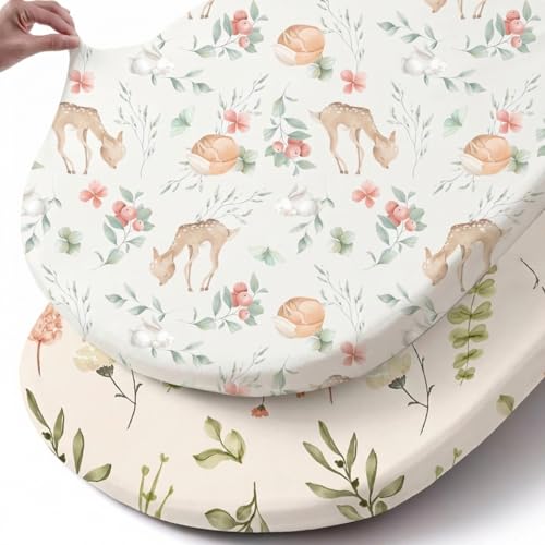 Image of Stretch Fitted Bassinet Sheet Set BROLEX 2 Pack Cradle Sheets for Bassinet Pad /Mattress,Unisex Boys Girls,Ultra Soft,Fawn Flora