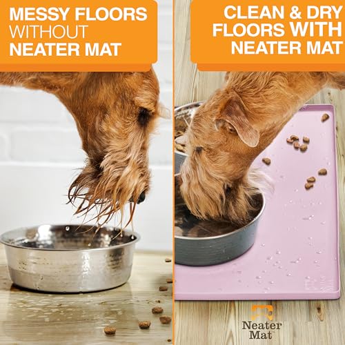 Image of Neater Pet Brands Neater Mat Pet Mats for Food and Water, Cat & Dog Bowl Mat Waterproof Silicone, Feeding Tray, Dog Food Mats for Floors, Placemat w /Raised Edge for Under Bowls, 16 inch x 10 inch, Light Pink
