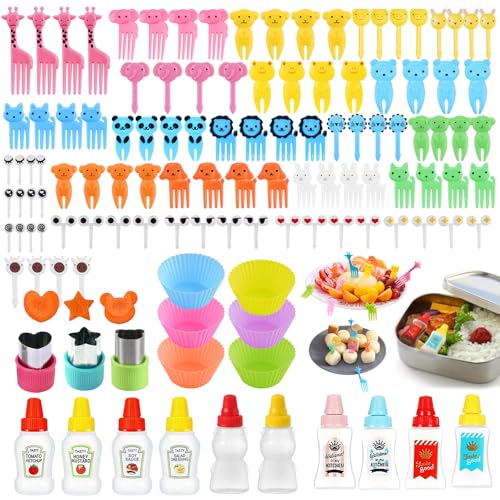 La Mejor Lista de Tenedores para bogavantes - solo los mejores. 45 Kit 120 Piezas Palillos para Lunch Niños,Incluir 10 Mini Botellas,101 mini Palillos Tenedor para Lunch Animales Para Fruta,3 Cortadores de Verduras,6 Moldes Para Cupcakes,para...