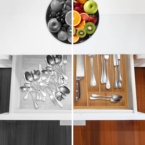 Range-couverts en bambou extensible pour tiroir de cuisine avec compartiment ajustable