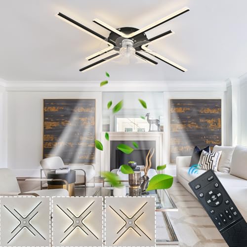 86CM Ventiladores De Techo Con Luz Silencioso Regulable Lampara Techo Ventilador Dormitorio Temporizador Ventilador Lampara Techo Motor De DC Reversible 6 Velocità Para Salón, Dormitorio-Negro