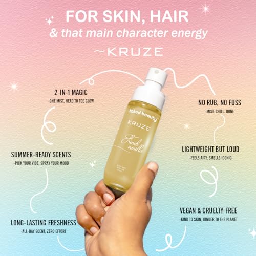 Image of BAKED BEAUTY Kruze French Vanilla Perfume Body Mist | Refreshing Long Lasting Tropical Fragrance|Double Duty Mist For Hair & Body| Travel-Friendly Perfume Body Spray for Women- 100ml