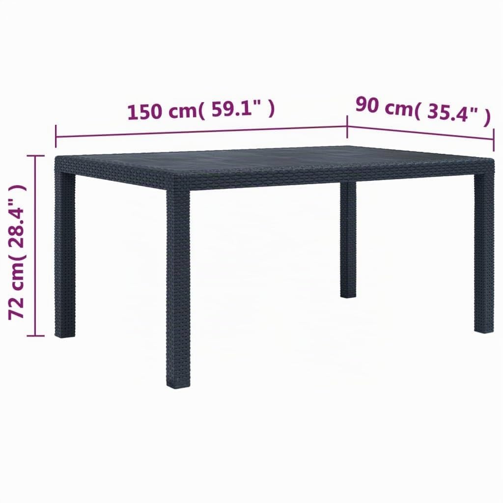 vidaXL Mesa de Jardín Plástico Aspecto Ratán Gris 150x90x72 cm Comedor Patio
