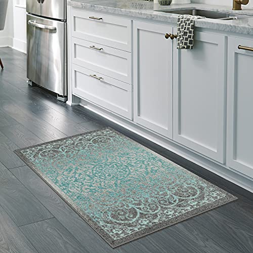 Maples Rugs Pelham Vintage Kitchen Rugs Non Skid Accent Area Carpet [Made In Usa], 2'6 X 3'10, Grey/Blue, Model:ag4055402 #TOP1